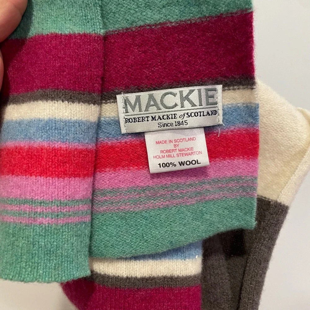 Robert Mackie of Scotland 100% Wool Striped‎ Scarf Multi Color Made in Scotland